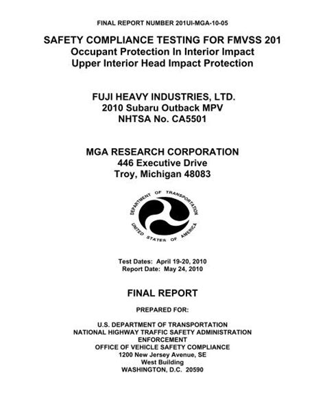 occupant protection impact test|SAFETY COMPLIANCE TESTING FOR FMVSS 201 .